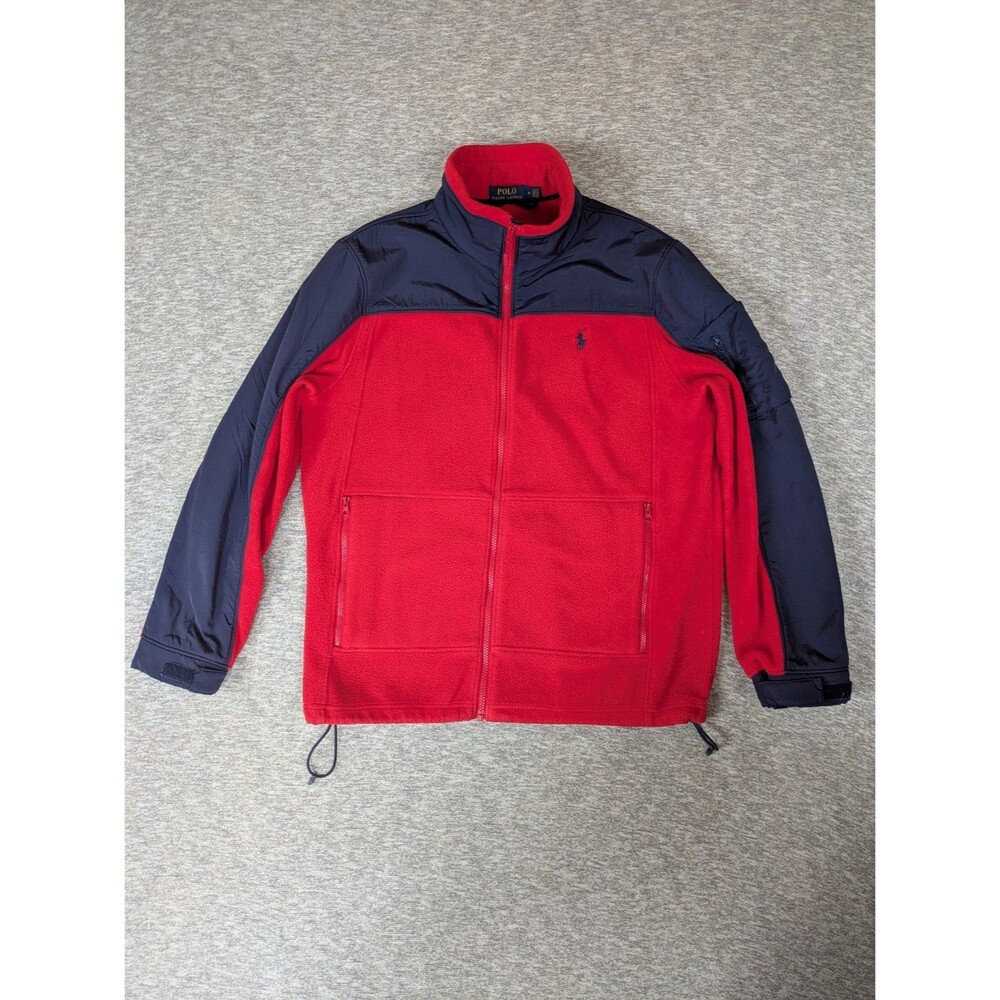 Polo Ralph Lauren Mens Sz M Color Block Full Zip Fleece Jacket Red Blue
